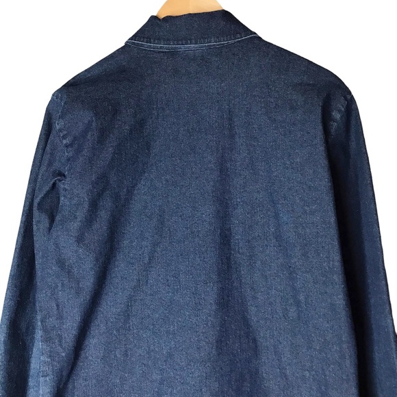 Medium Eileen Fisher Blue Cotton Chambray Shirt Jean Jacket Coastal Stretch - Picture 9 of 12